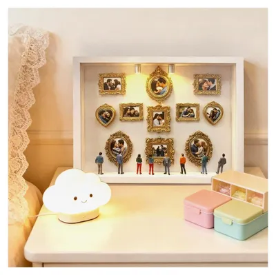 Produktbild von DIY Mini Museum Silhouette Box, handgefertigte Tischdekoration, Erinnerungsrahmen mit Lichtern – für Sammler, Büro, Wohnheim, Wohnzimmer, Schlafzimmer, Arbeitszimmer, Kinderzimmer, Schminktisch, Nacht