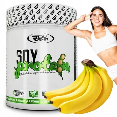 Produktbild von VEGANES SOJAPROTEIN Protein Proteinpräparat Real Pharm SOY PROTEIN 600 g Banane