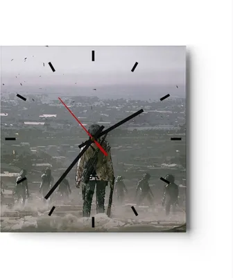 Produktbild von Wanduhr - Quadrat - Glasuhr - Fantasie Krieg - 40x40cm - Schleichendes Uhrwerk - Lautlos - zum Aufhängen bereit - Dekoration Modern - Wanddekoration aus Glas - C3AC40x40-4101