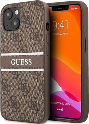 Produktbild von Guess 4G Stripe Collection Apple iPhone 13 Hard Case Cover Schutzhülle Braun