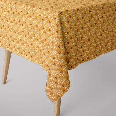 Produktbild von SCHÖNER LEBEN. Tischdecke Thraun Tupfen Striche senfgelb weiß rot Größe 130x130cm