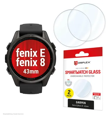 Produktbild von Displex 9H Schutzfolie Garmin fenix E/fenix 8 (43mm), 2 Stück, ultradünn, randlos, Germany, Displayschutz, Smartwatch, Transparent, Garmin, fenix E/fenix 8 (43mm), Gehärtetes Glas