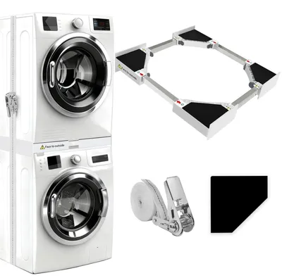 Productafbeelding van Stapelset voor wasmachine en droger, verstelbaar van 46 tot 66 cm, kunststof, met spanband