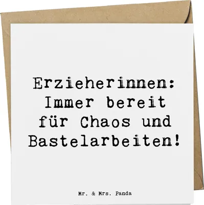 Produktbild von Mr. & Mrs. Panda Grußkarte Spruch Erzieherin Chaos - Weiß - Geschenk, Klappkarte, faltkarte, kreative Geschenke, Dankbarkeit, Entdeckerfreude, Glückwunschkarte, Beruf