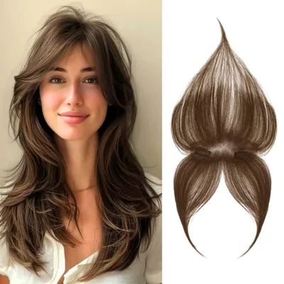 Produktbild von Haar Topper für Frauen - Hellbraune Haar Clip 360° 3D Cover mit Pony