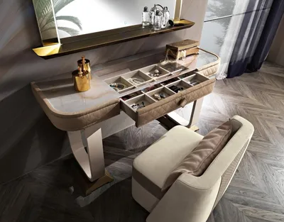 Produktbild von Schminktisch Schlafzimmer Hocker Set Kommode Tisch Modern Konsole Spiegel