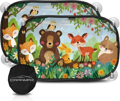 Zdjęcie produktu dla CARAMAZ – Osłona przeciwsłoneczna do samochodu, 51x31 cm, z przyssawkami i ochroną UV, zestaw 2 sztuk – drewno