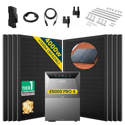 Produktbild von ALLDREI Balkonkraftwerke mit Speicher Anker Solix Solarbank 4 E5000 Pro & BP5000x1,Komplettset mit 8x500W Bifazialer Solarpanel & Smart Meter Gen 2