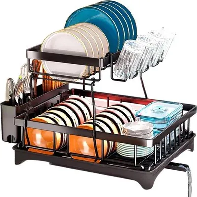 Produktbild von Famanu Abtropfgestell aus Edelstahl - 2-stufig mit Wasserabflusssystem