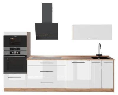 Obrázek produktu pro Kuchyňský kout Vicco Fame-Line Bílá vysoký lesk/Zlatý mocný dub 280 cm bez pracovní desky, Model 64702