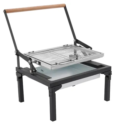 Image de Barbecue portable au charbon de bois - Grill de camping pliable - Grille rotative - Acier inoxydable - Pour 2 à 3 personnes - Autonome - Charbon de bois non inclus - 48 x 38 x 35 cm