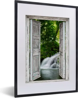 Produktbild von MuchoWow® Gerahmtes Poster Wasserfall - Aussicht - Landschaft 30x40 cm - Poster mit Schwarzem Bilderrahmen Wandposter Rahmen Foto Bilder - Wandposter Schlafzimmer