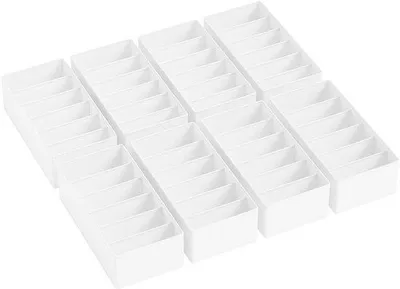 Image de Lot de 8 bacs de rangement, 30 x 15 x 9 cm, blanc, pour les vêtements et les chaussettes de bébé