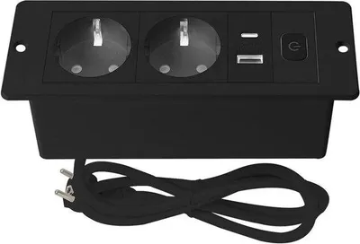 Image de Multiprise de bureau - Pour recharger vos appareils - Avec ports USB et Type-C - Câble de 1,8 m - Noir