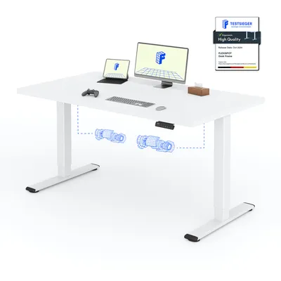 Produktbild von FLEXISPOT Elektrisch höhenverstellbarer Schreibtisch 140x80cm 100KG Tragkraft, Doppelmotor, 4 Memory Funktion, 25mm Einteilige Tischplatte (Weiß)