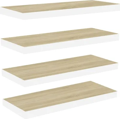 Obrázek produktu pro Plovoucí nástěnné police 4 ks dub a bílé 60 x 23,5 x 3,8 cm MDF