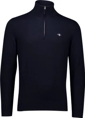Image de Gant Pull-over avec demi-zip uni bleu foncé coupe normale coton