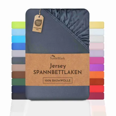Produktbild von Jersey Spannbettlaken Spannbetttuch, 100% Baumwolle, 90x200cm, Anthrazit grau