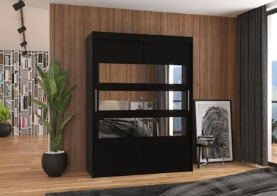 Obrázek produktu pro Zrcadlová šatní skříň 150 cm GAMRA - černá