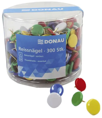 Produktbild von DONAU 7832001-99 Reißnägel - Ø 10 mm, sortiert, Dose 300 Stück