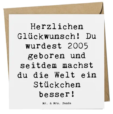Produktbild von Mr. & Mrs. Panda Grußkarte Spruch 2005 Geburtstag - Weiß - Geschenk, Erinnerungen, Liebevoll gestaltete Geschenke, Jubilar, Glückwunsch, Happy Birthday, Glückwunschkarte