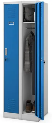 Produktbild von Umkleideschrank Spind KACPER 2 Abteile Etikettenhalter Lüftungsschlitze | Umkleidespind Metall Schließfachschrank Garderobenspind 180x60x50cm Grau-Blau
