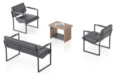 Produktbild von Moderner Schwarzer Wartezimmer Set Stilvoller 2-Sitzer Couchtisch Sessel