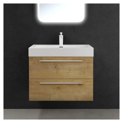 Produktbild von Badezimmermöbel-Set mit Waschbeckenunterschrank und Soft-Close in Kerneiche 73x48x60cm