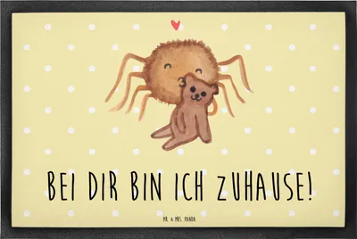Produktbild von Mr. & Mrs. Panda Eingangsteppich Spinne Agathe Teddy 40 x 60 cm - Gelb Pastell - Geschenk, fußmatte, Schmutzfänger, Türvorleger, Dankeschön, Verliebt, Treue, Schmutzmatte