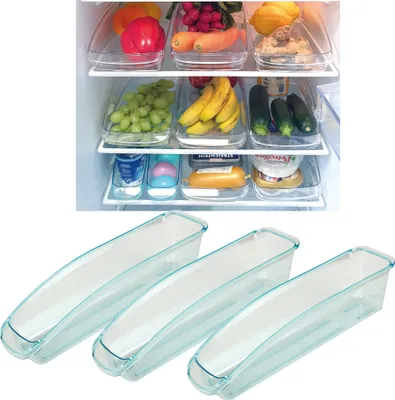 Produktbild von Kühlschrank - Behälter "3 Stück" ( 33 x 7,5 x 8cm ) Kühlschrankbox Spülmaschinengeeignet - Hochwertige Aufbewahrungsbox mit Griff für die Küche