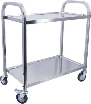 Produktbild von Edelstahl-Servierwagen mit Rädern – Küchenwagen mit 2 Aufbewahrungsboxen