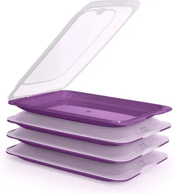 Produktbild von Unyqoos® Frischhaltedosen 4er-Set – stapelbare, platzsparende Aufschnittdosen mit abnehmbarer Servierschale, BPA-frei, 24,5×17×3 cm für Kühlschrank, Wurst & Käse