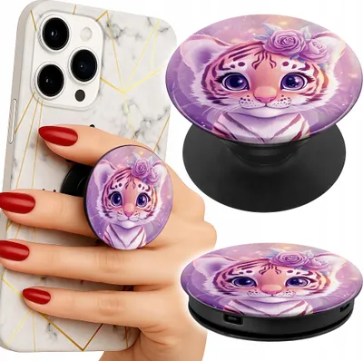 Immagine prodotto di Supporto/supporto per telefono Popsocket da dito Tigre carina su sfondo rosa