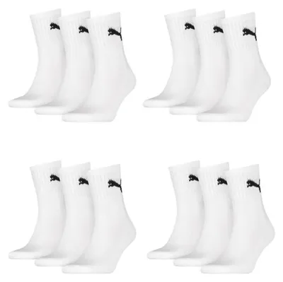 Obrázok produktu pre Puma športové ponožky, krátke, model Crew, balenie 12 párov, biela farba: veľkosť 43-46. Veľkosť: 43-46