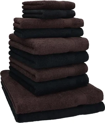 Produktbild von Betz 10-tlg. Handtuch-Set PREMIUM CLASSIC 2 Duschtücher 4 Handtücher 2 Gästetücher 2 Seiftücher Farbe: dunkelbraun & schwarz