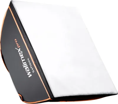 Produktbild von Walimex pro Softbox Orange Line 40x40, um 360° drehbar, einfacher Aufbau, inkl. Diffusoren und Tasche, ideal für Produkt- und Peoplefotografie - schwarz-weiß - inkl. Adapters für Aurora/Bowens