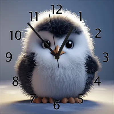 Produktbild von Wallario Design Wanduhr Flauschiger Pinguin aus Echtglas, Größe 30 x 30 cm