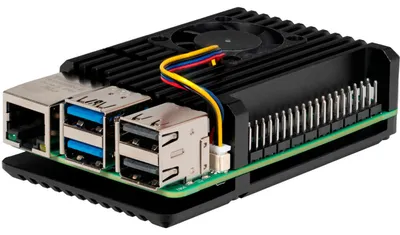 Produktbild von Aluminiumgehäuse für Raspberry Pi 5 (schwarz, Armor Case Block Active)