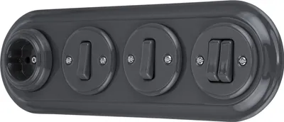 Produktbild von Unterputz Porzellan Retro Steckdose, Schalter, 4-fach, All-in-One, SET Serie PR1 dunkelgrau