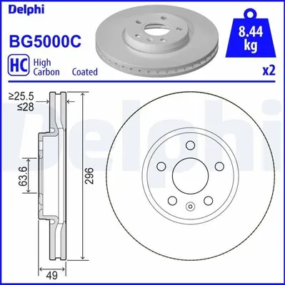 Produktbild von 2x DELPHI Bremsscheibe BG5000C für VOLVO V90 II Kombi (235 236) S90 II (234)