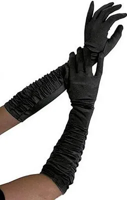 Produktbild von krautwear® 1 Paar geraffte ellenbogenlange Satin Handschuhe (schwarz)
