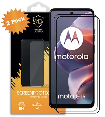 Productafbeelding van 2-Pack MobyDefend Screenprotectors - Geschikt voor  Motorola Moto E15  -  Screensavers Met Zwarte Randen - Gehard Glas