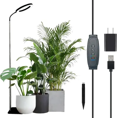 Obrázek produktu pro 72 LED diod s plným spektrem, 16 světel pro rostliny, kulaté pěstební světlo s ohebným ramenem 360° a USB adaptérem, automatický časovač 3/9/12 hodin, teleskopická tyč 25–155 cm s kotevní tyčí pro zahradní rostliny