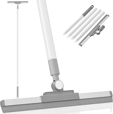 Productafbeelding van Vloerwisser – 36 cm – Waterwisser met verstelbare telescopische steel – Rubberen rand – Vloerwisser voor badkamer, douche, tegels, terras – Grijs/Wit