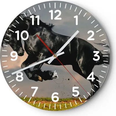 Produktbild von Wanduhr - Rund - Glasuhr - Wolke Pferd Wiese Natur - 30x30cm - Schleichendes Uhrwerk - Lautlos - zum Aufhängen bereit - Dekoration Modern - Wanddekoration aus Glas - C4AR30x30-2180