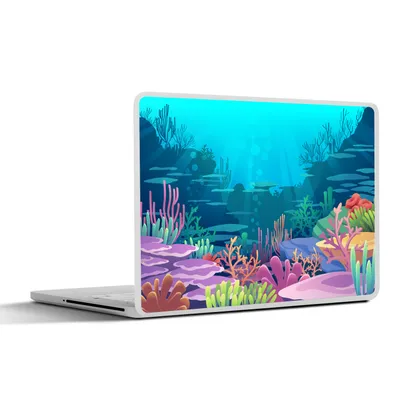 Produktbild von MuchoWow® Laptop Aufkleber Sticker Cover Meer - Korallen - Unterwasserwelt - Illustration 32.5x23.5 cm - Sticker für Laptop - Selbstklebend
