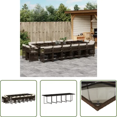 Produktbild von The Living Store 17-tlg. Garten-Essgruppe mit Kissen Braun Poly Rattan