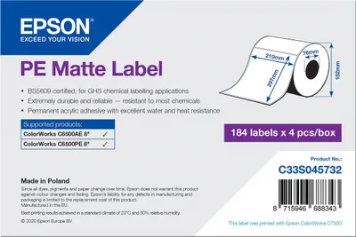Image de Etikettenrolle - Kunststoff (Polyethylen), 210mm x 297mm, 184 Etiketten/Rolle für ColorWorks CW-C6500