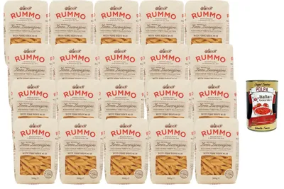 Produktbild von Italian Gourmet Mezze Penne Rigate Nr. 28 20x500g (10kg) Pasta aus Hartweizengrieß, bronzegeschnitten, langsame Verarbeitung, extra bissfest, ideal für Saucen & Vorrat + Italian Gourmet Polpa