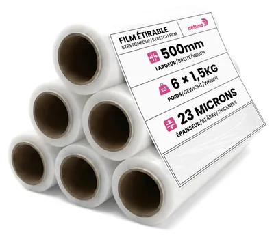 Obrázok produktu pre Priehľadná strečová fólia, šírka 500 mm, hrúbka 23 my, 6 rolí